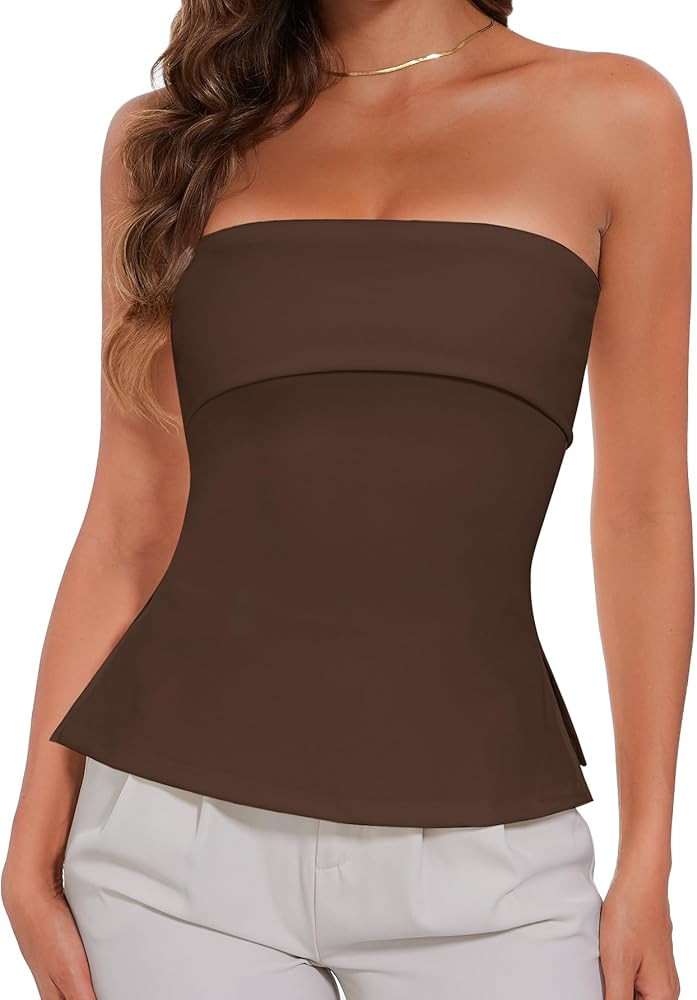 Summer Tube Tops for Women Sexy Strapless Y2K Slit Slim Fit Sleeveless Off Shoulder Backless Shir... | Amazon (US)