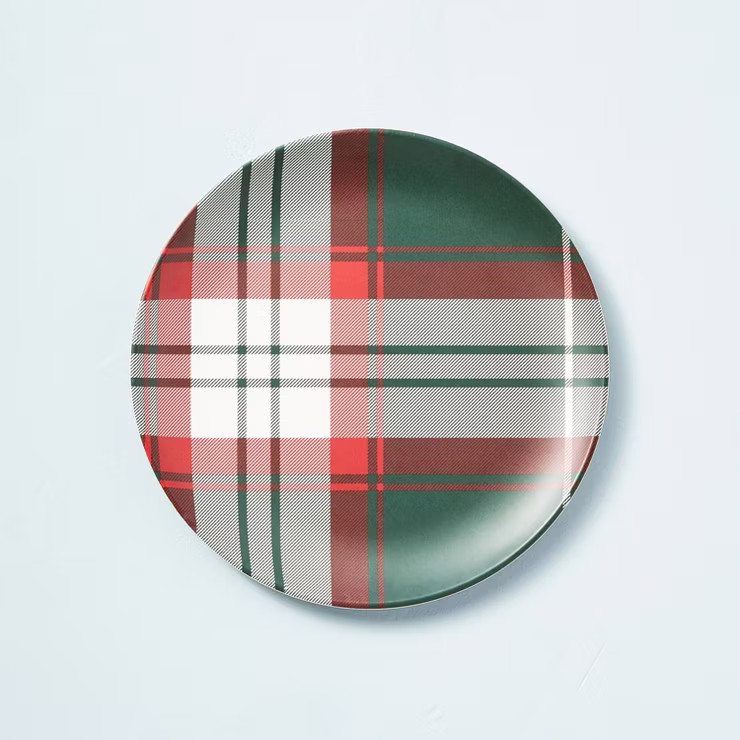 9" Holiday Plaid Bamboo-Melamine Salad Plate Green/Red/Cream - Hearth & Hand™ with Magnolia | Target