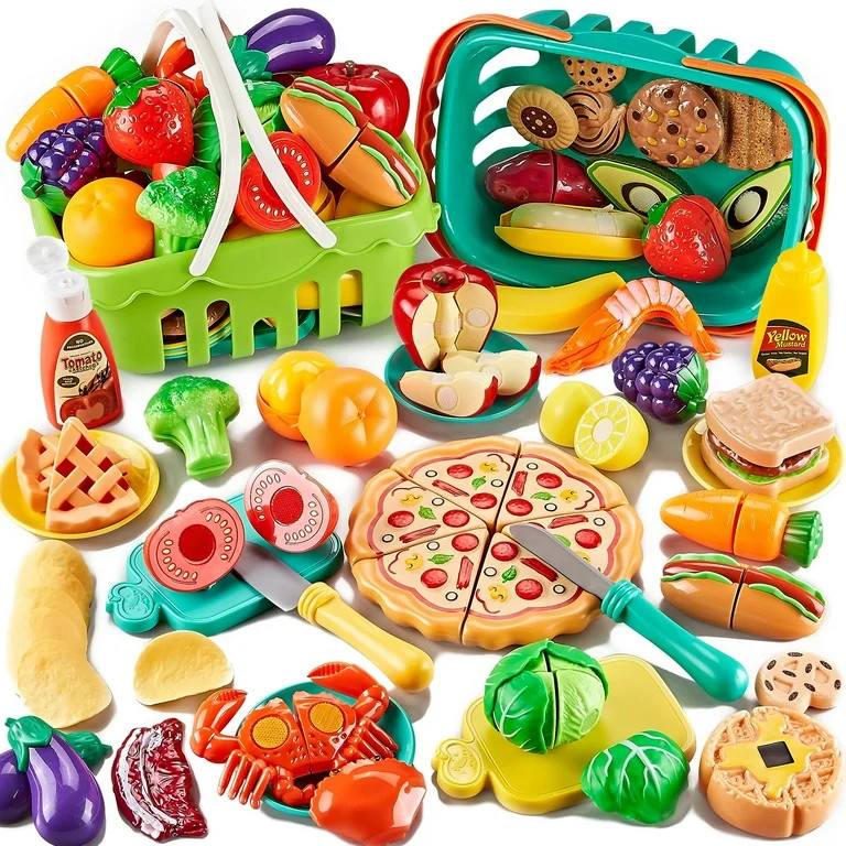 85Pc Pretend Play Food Sets for Kids Kitchen, Cutting toy food with 2 Baskets, Play Kitchen Acces... | Walmart (US)