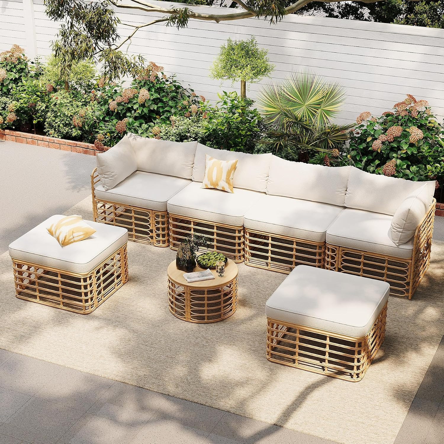 LUMISOL 7-Piece Patio Furniture Set, All-Weather PE Rattan Wicker Sectional Sofa Set with Thick Cushions & Pillows, Modular Outdoor Conversation Set for Patio Backyard Garden Balcony, Beige | Amazon (US)