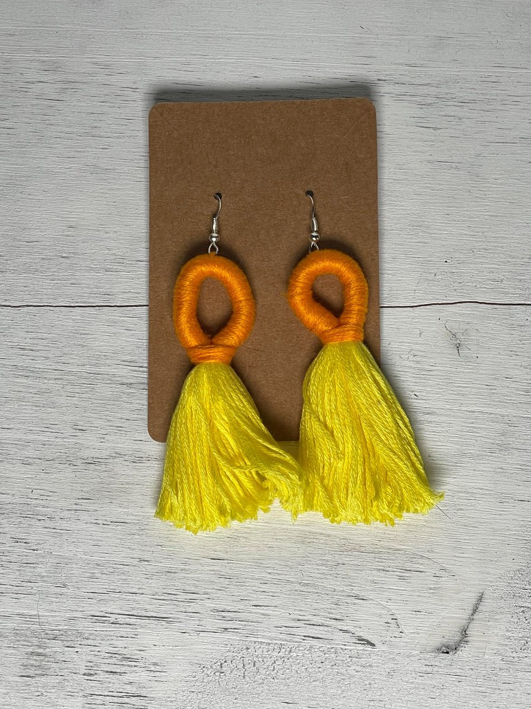 Orange & Yellow Loop Tassel Earrings | Pop of Confetti