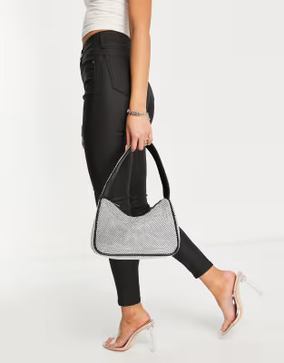 ASOS DESIGN 90s shoulder bag with rhinestones in silver | ASOS (Global)