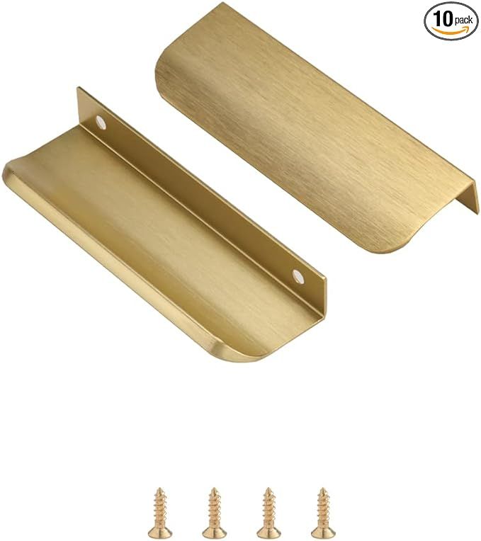 Satanga 10 Pack 3-3/4 Inch Hole Center Brushed Brass Cabinet Pulls Finger Edge Pull for Cabinets ... | Amazon (US)