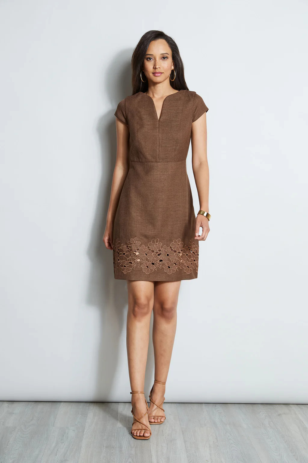 Short Sleeve Embroidered Hem Dress | Elie Tahari