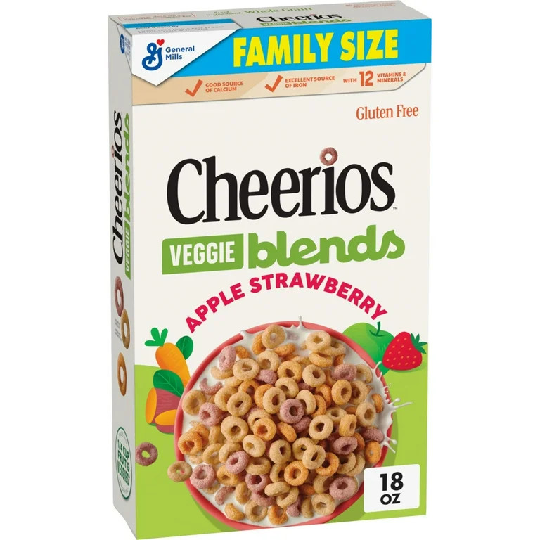 Cheerios Veggie Blends Breakfast Cereal, Apple Strawberry, Family Size, 18 oz | Walmart (US)