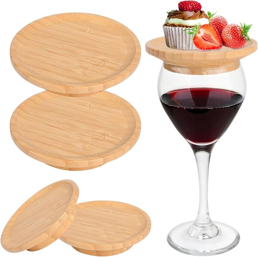 4PCS Wine Glass Charcuterie Topper, Bamboo Wine Glass Topper Coasters Plate, Wine Glass Charcuter... | Amazon (US)