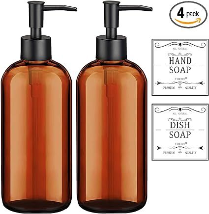 Amazon.com: Amber Soap Dispenser with Rust Proof Pump, Waterproof Labels (2 Pack,16 Oz), Soap Dis... | Amazon (US)