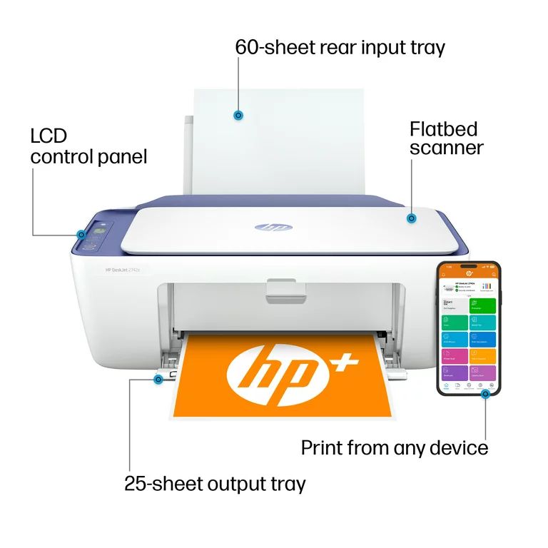 HP DeskJet 2742e Wireless Color All-in-One Inkjet Printer (Milkyway) with 6 months of Instant Ink... | Walmart (US)