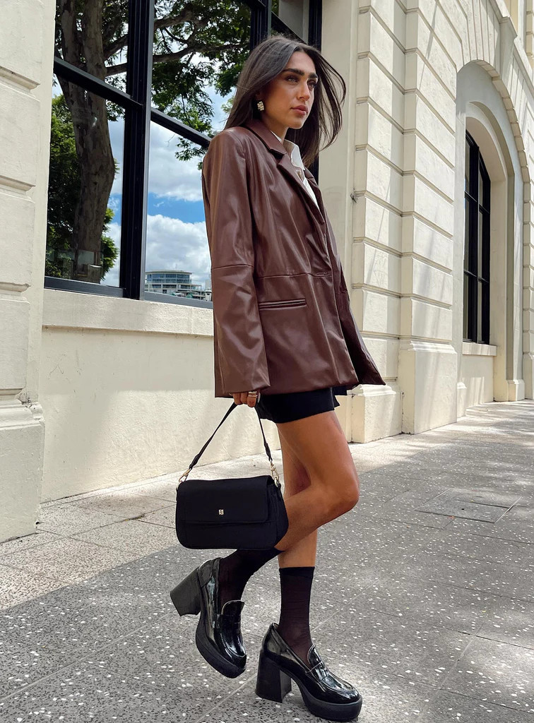 Morrison Faux Leather Blazer Brown | Princess Polly AU