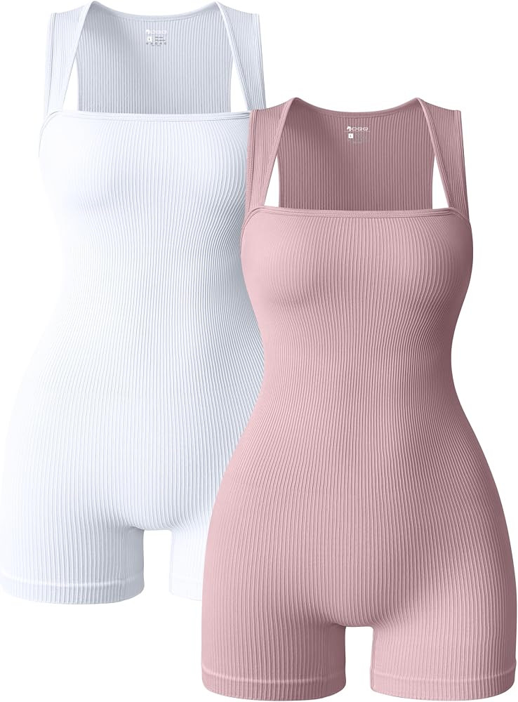 OQQ Women 2 Piece Rompers Yoga Stretch Strappy Square Neck Sleeveless Exercise Rompers | Amazon (US)