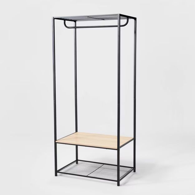 Two Shelf Wardrobe Black Metal with Natural Wood - Brightroom™ | Target