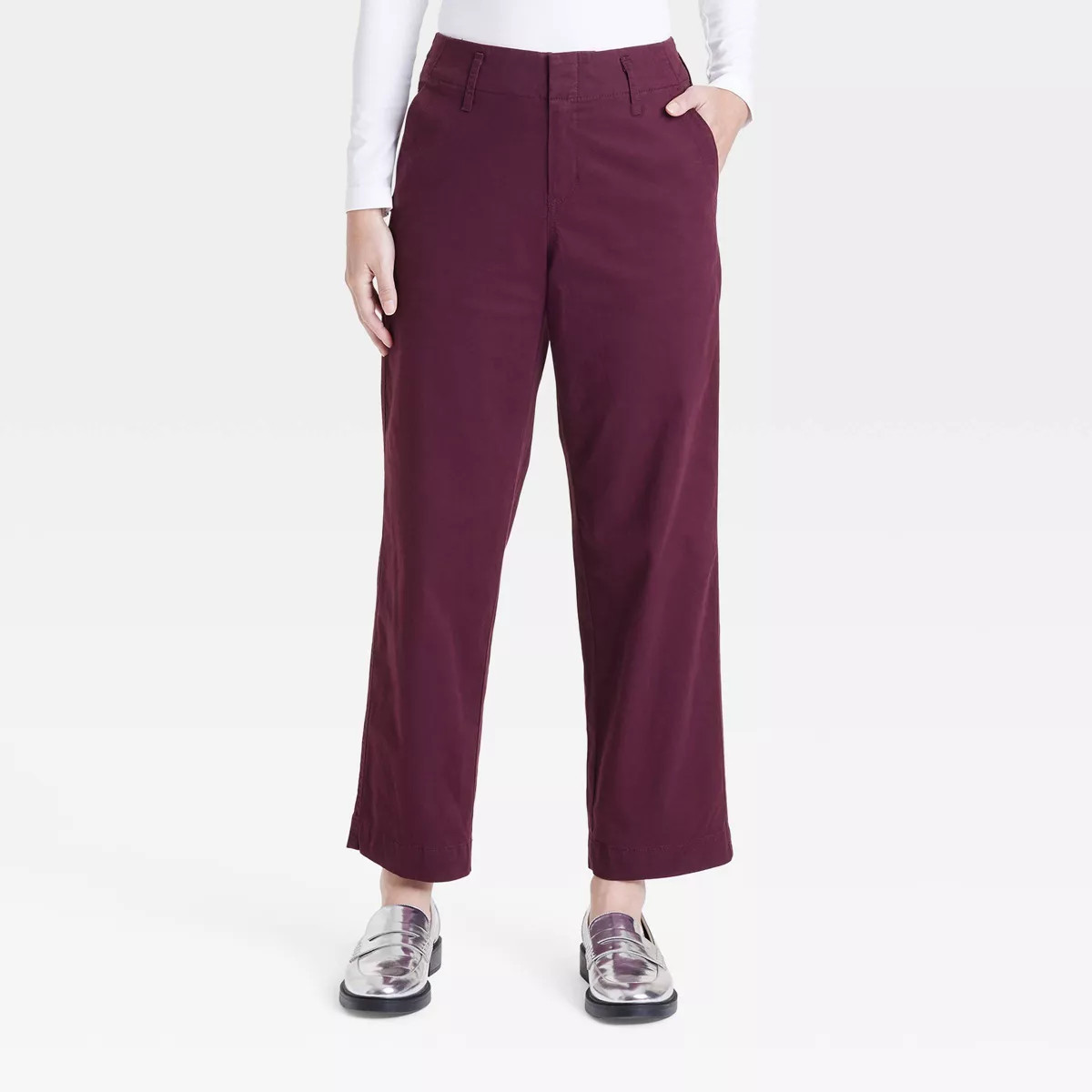 Women's High-Rise Straight Ankle Chino Pants - A New Day™ Burgundy 4 | Target