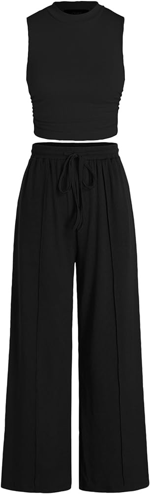 CIDER Ruched Tank Crop Top & Elastic Waist Knotted Trousers Set | Amazon (US)