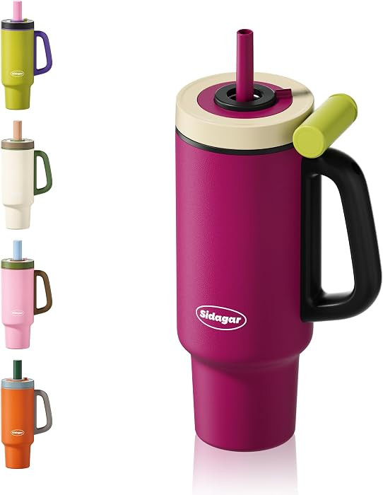 Tumbler with Handle,36 oz Ceramic Lined Travel Mug Water Bottle with Straw,Vacuum Insulated Stain... | Amazon (US)
