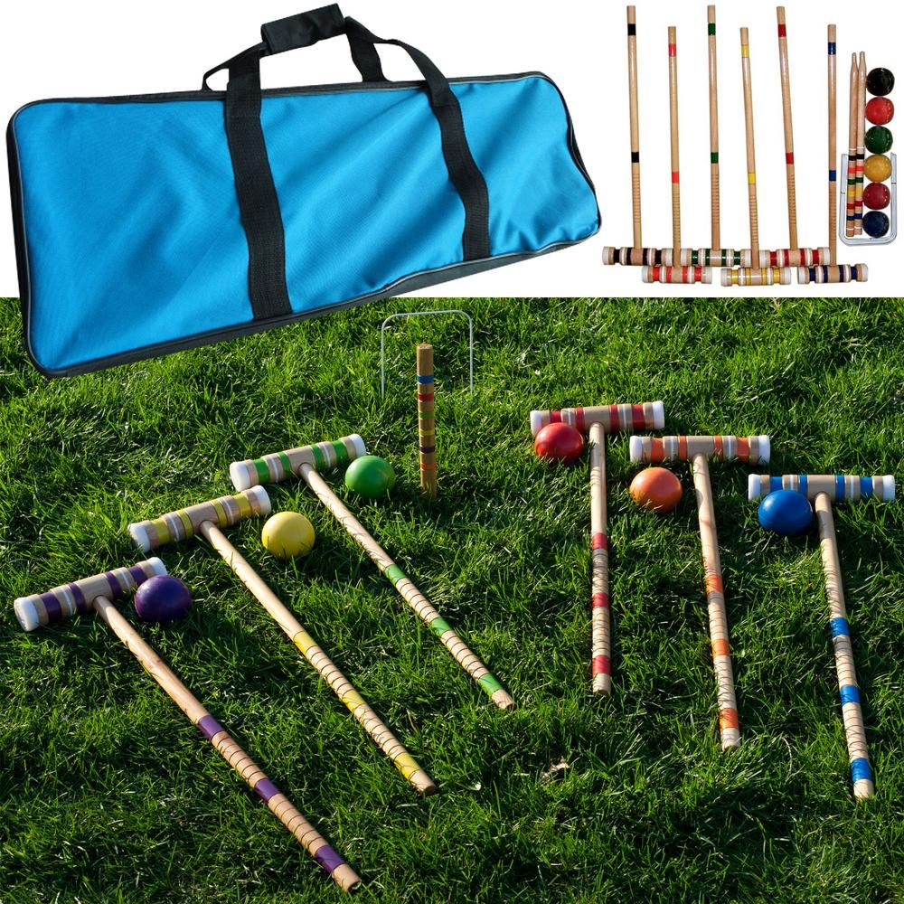 Hey! Play! Deluxe Wooden Croquet Set with Carrying Case | The Home Depot