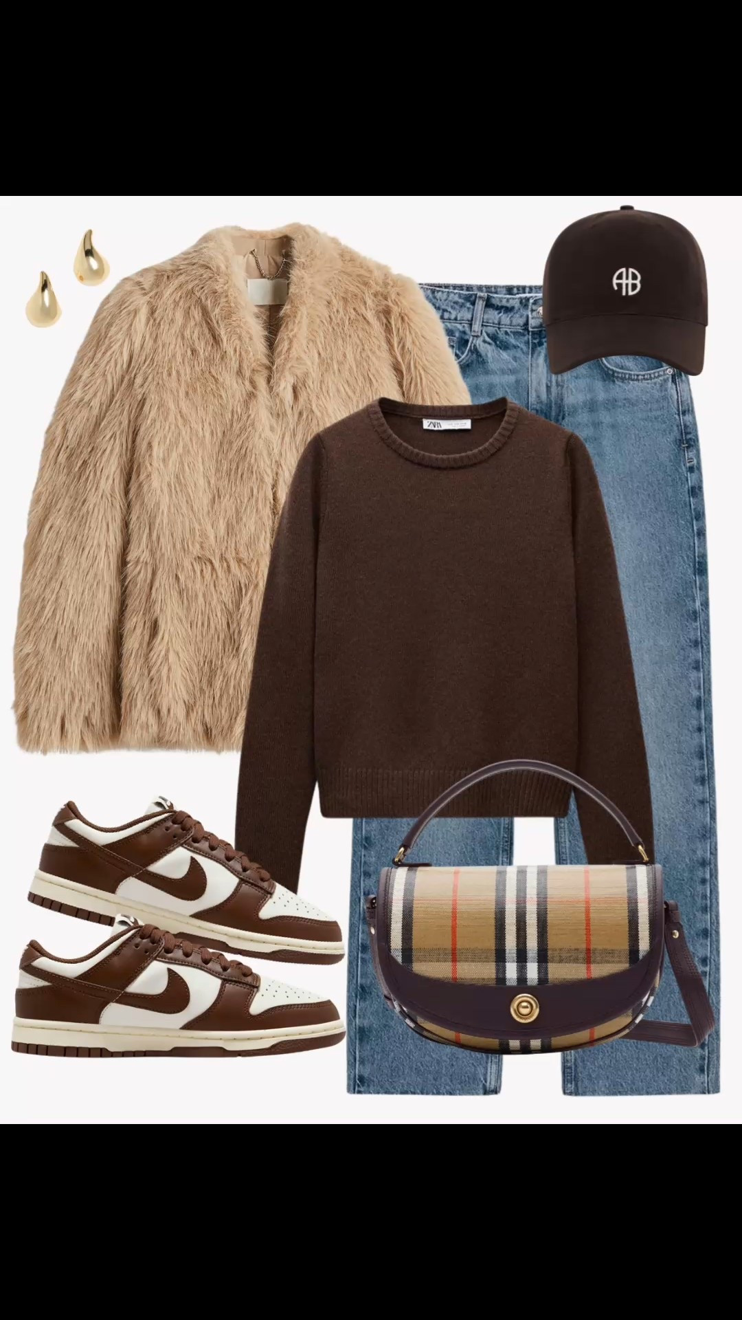A fall outfit with a faux fur jacket, sweater, jeans, cap, sneakers, top handle/ crossbody bag 

#LTKSaleAlert #LTKStyleTip #LTKCyberWeek