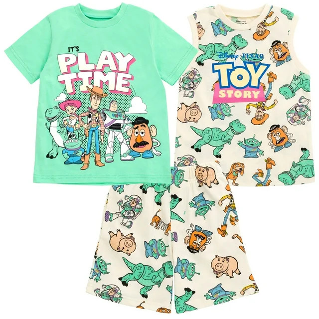 Disney Toy Story Woody Buzz Lightyear Jessie T-Shirt Tank Top and French Terry Shorts 3 Piece Out... | Walmart (US)