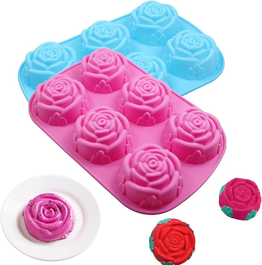 2 Pack Silicone Rose Mold for Handmade Soap Large Rose Flower Soap Mold Cake Chocolate Mould Pudd... | Amazon (US)