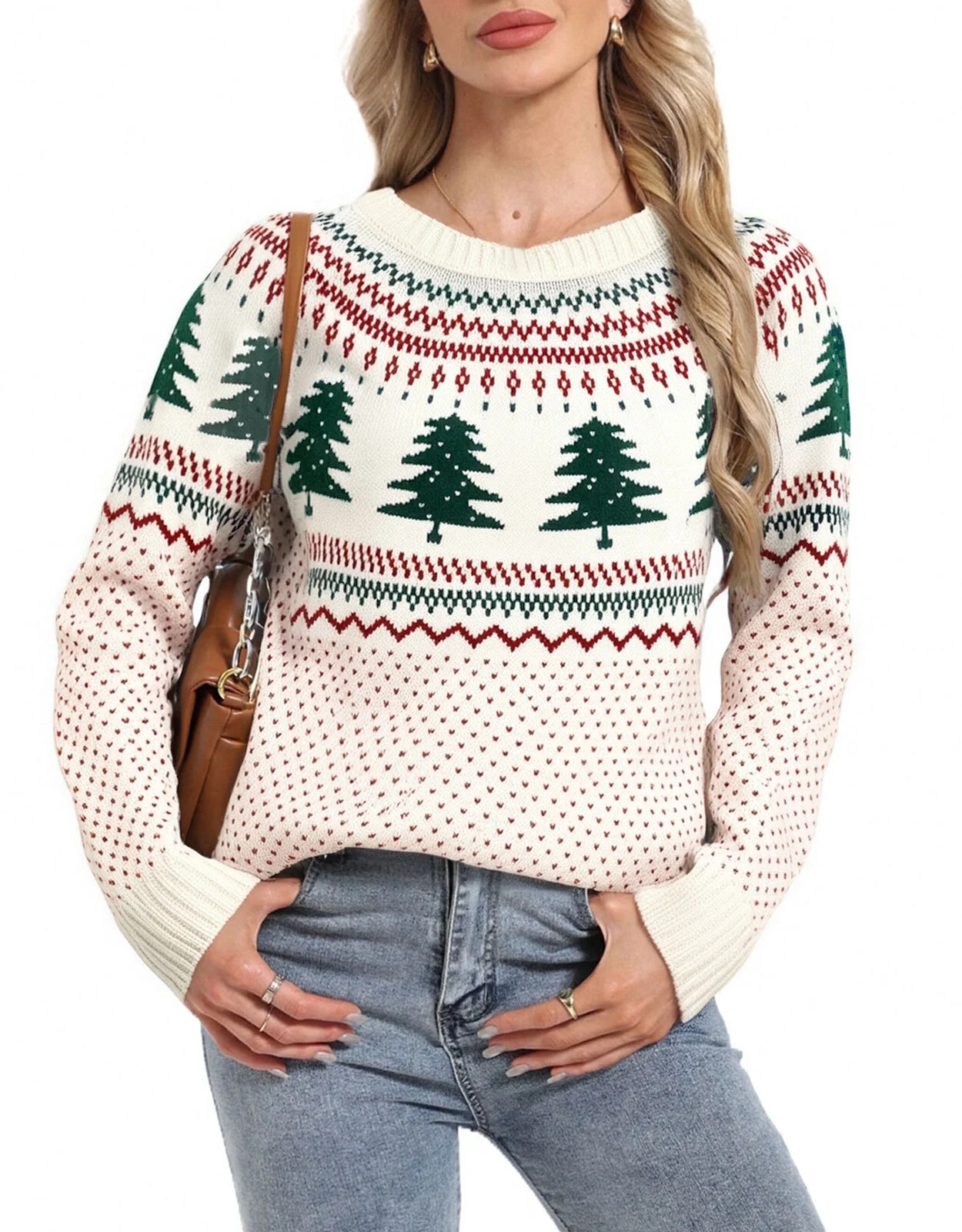 Fair Isle Sweaters for Women Ugly Christmas Sweater Crew Neck Long Sleeve Cute Funny Holiday Chri... | Walmart (US)