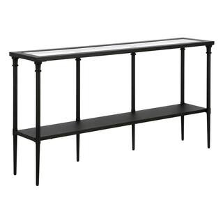 Nellie 55 in. Blackened Bronze Rectangle Glass Console Table with Solid Metal Shelf | The Home Depot