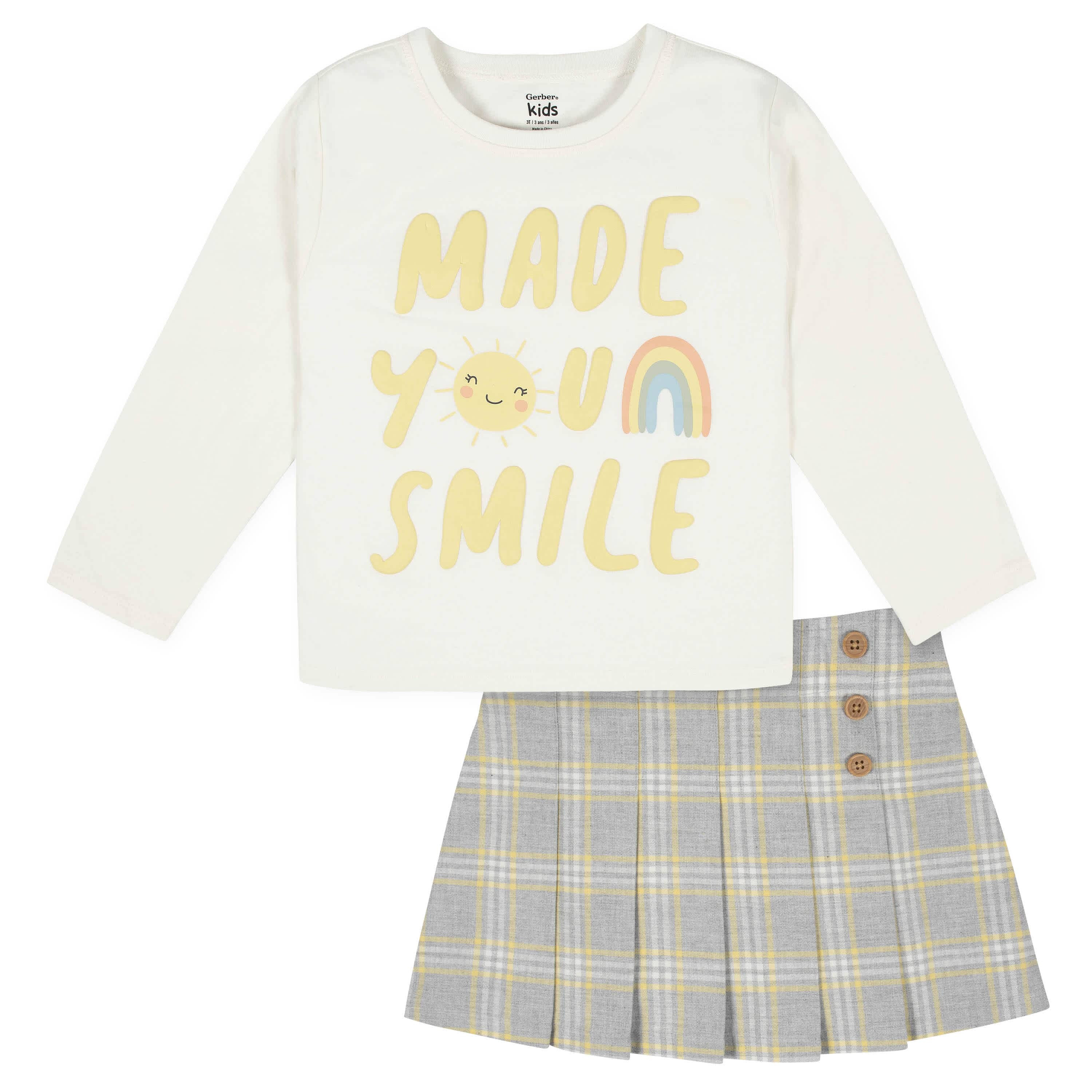 2-Piece Infant & Toddler Girls Mustard Plaid Tee & Skirt Set | Gerber Childrenswear