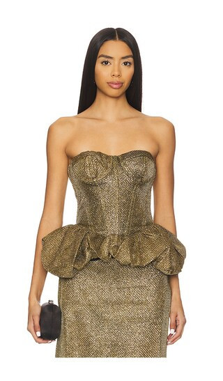 PatBO Weave Peplum Top in Metallic Gold. - size 2 | Revolve Clothing (Global)