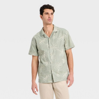 Men's Short Sleeve Floral Embroidered Camp Shirt - Goodfellow & Co™ Green L | Target