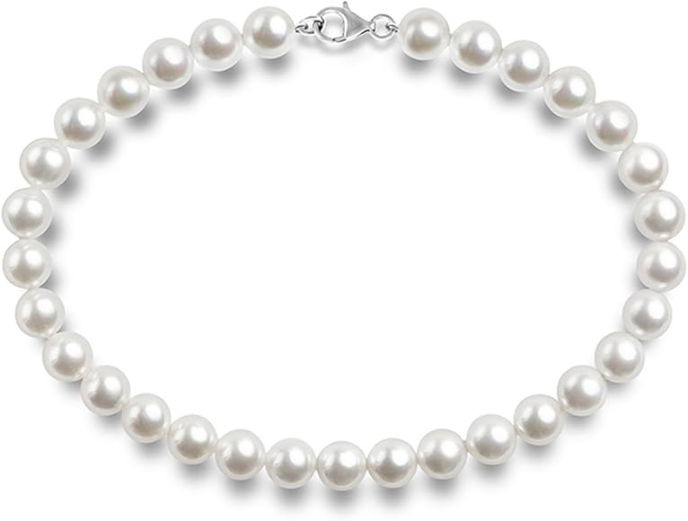 PAVOI Sterling Silver Round White Simulated Shell Pearl Necklace Strand | Pearl Choker Necklace |... | Amazon (US)
