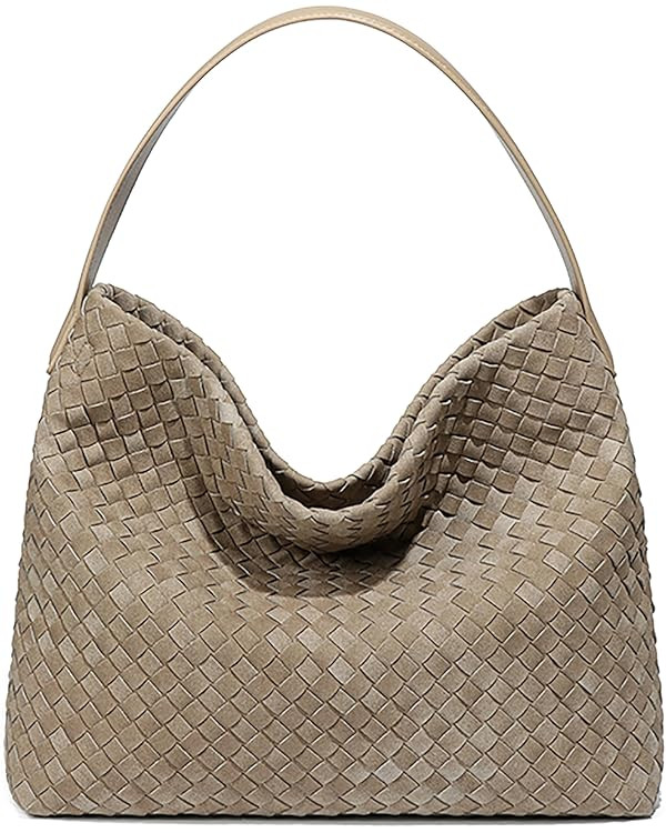 Woven Suede Shoulder Bag for Women Suede Hobo Bag Tote Elegant Handbag Satchel for Work Travel | Amazon (US)