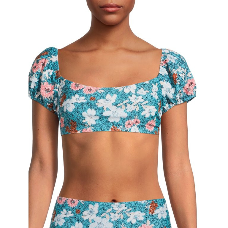 Time and Tru Women's and Women's Plus Puffed Sleeve Swim Top | Walmart (US)