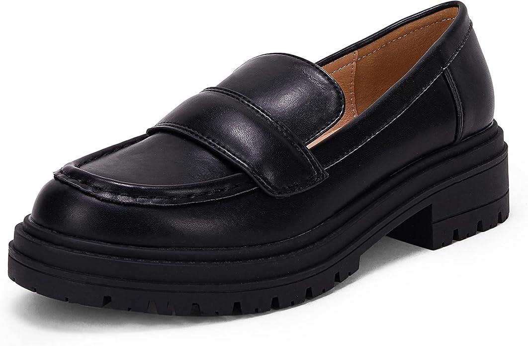 Womens Chunky Platform Loafers Round Toe Non Slip Lug Sole Faux Leather Casual Slip On Work Offic... | Amazon (US)