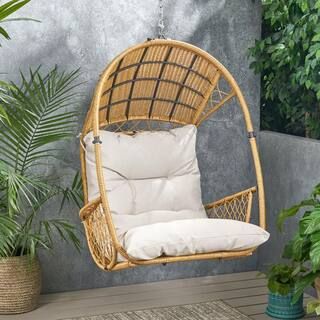 Malia Light Brown Removable Cushions Plastic Outdoor Lounge Chair with Beige Cushion | The Home Depot
