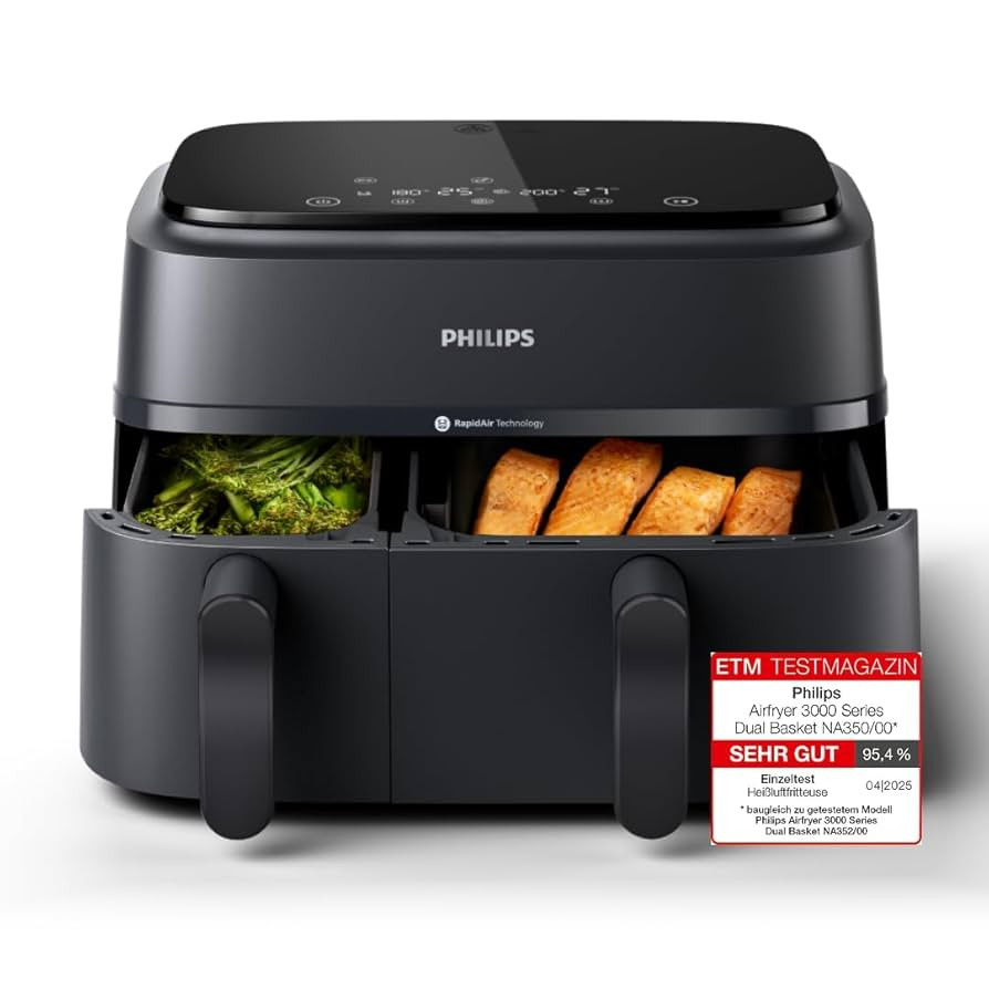 Philips Airfryer Dual Basket 3000 Series, 9L, 2 Körbe, 2 Gerichte gleichzeitig fertig, RapidAir ... | Amazon (DE)