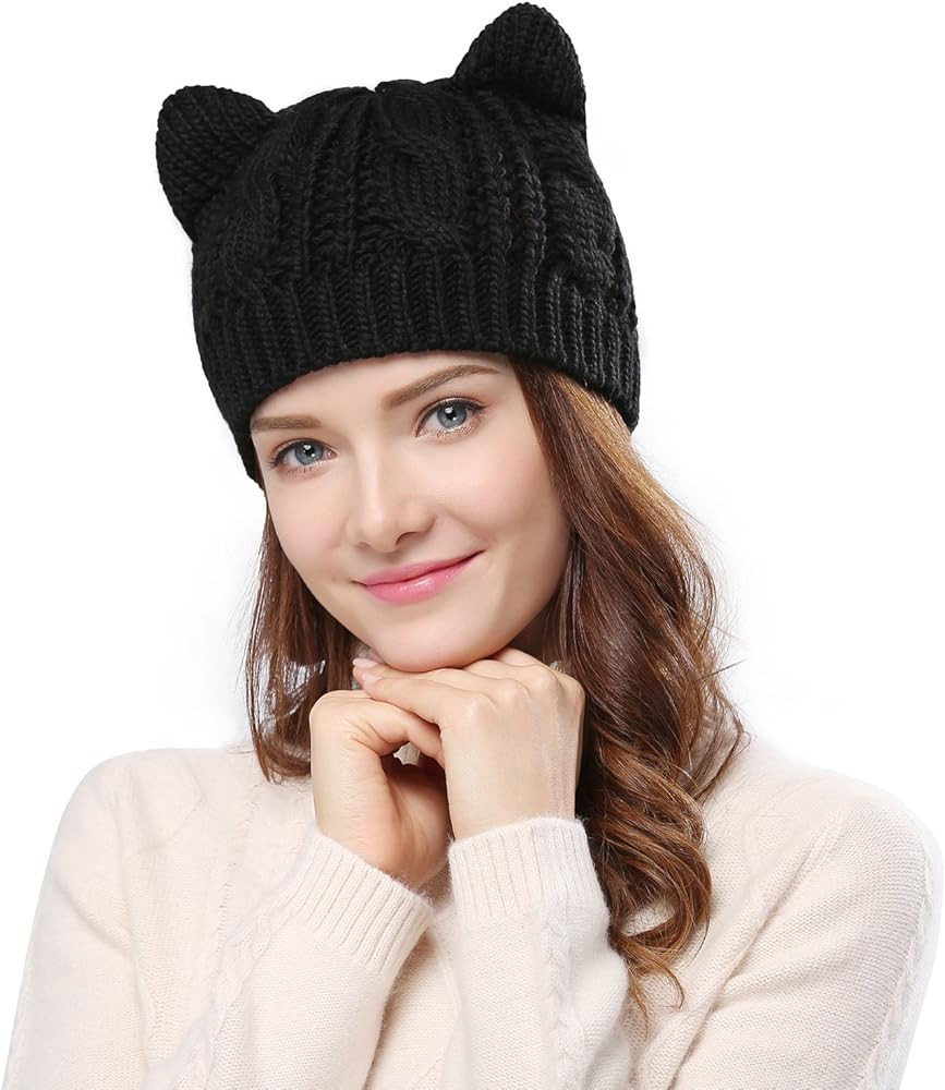 Bellady Women's Hat Cat Ear Crochet Braided Knit Caps | Amazon (US)