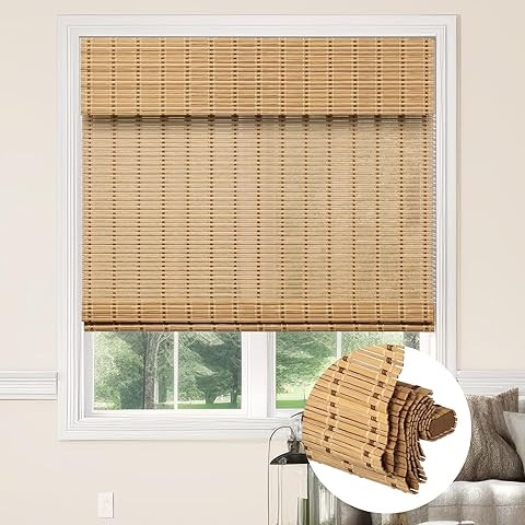 LazBlinds No Tools No Drill Cordless Bamboo Roman Shades, Light Filtering Window Treatment, Roll ... | Amazon (US)