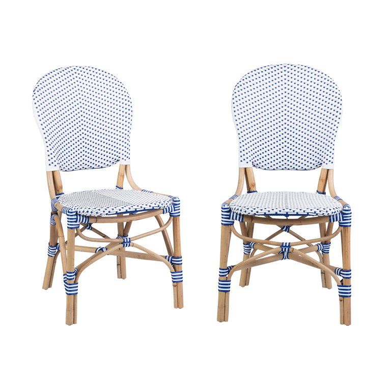Issa Set of 2 Blue and Natural Brown Rattan French Bistro Patio Accent Chairs by East at Main | Walmart (US)