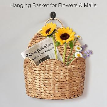 2 PC Door Basket Scalloped Hanging Storage Basket,Water Hyacinth Woven Wall Baskets for Front Doo... | Amazon (US)