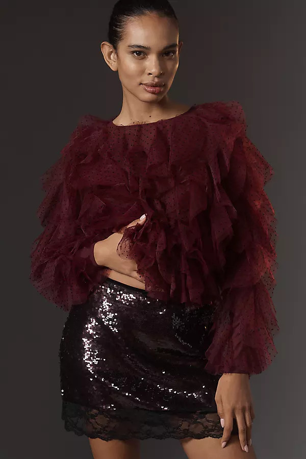 Dolan Left Coast Mesh Ruffle Blouse | Anthropologie (US)