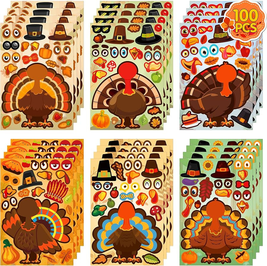 kortes 100Sheets Thanksgiving Turkey Stickers for Kids Toddlers, Make Your Own Turkey Face Sticke... | Amazon (US)