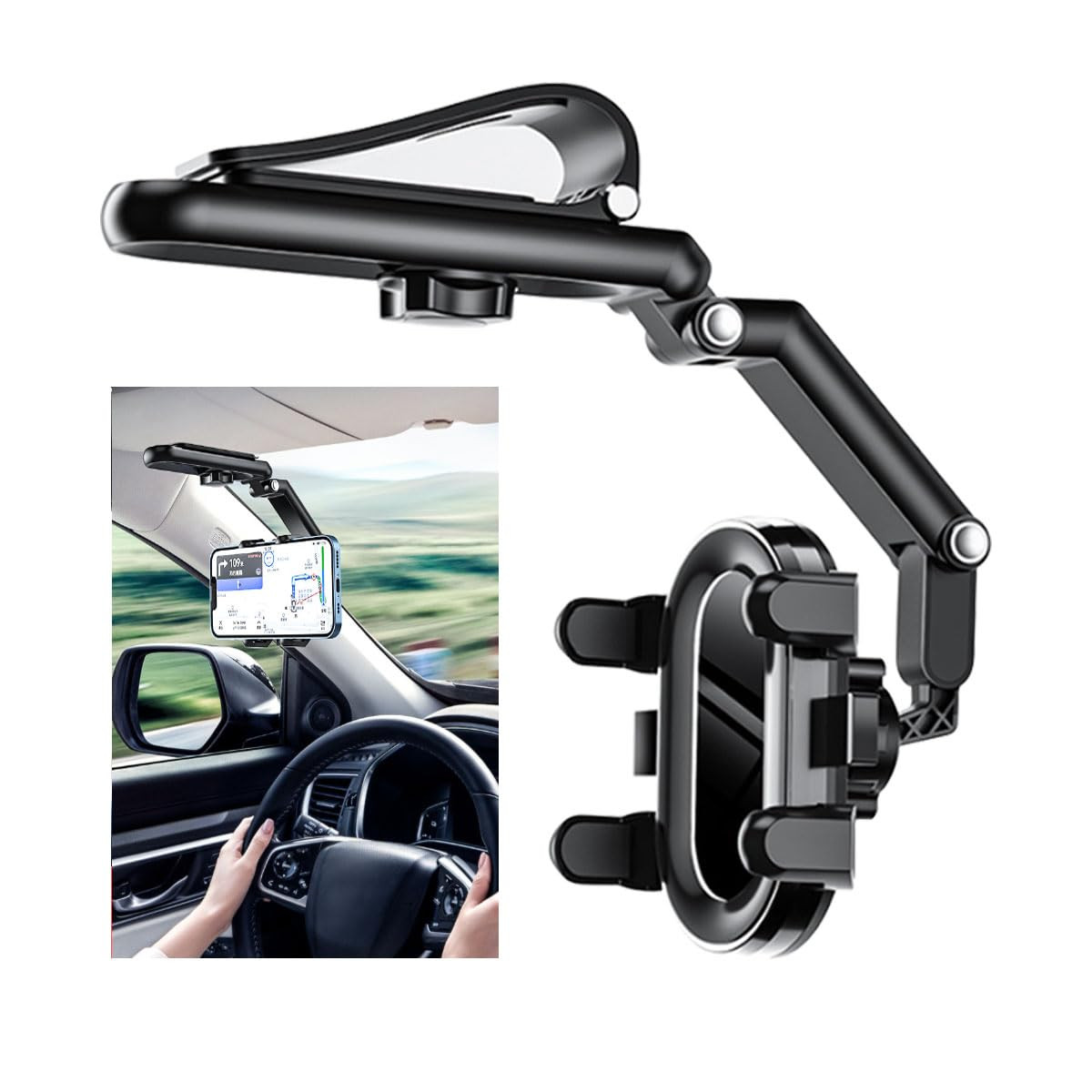 Sun Visor Car Phone Holder, Multifunctional Adjustable Rearview Mirror Cell Phone Holder for Car ... | Amazon (US)