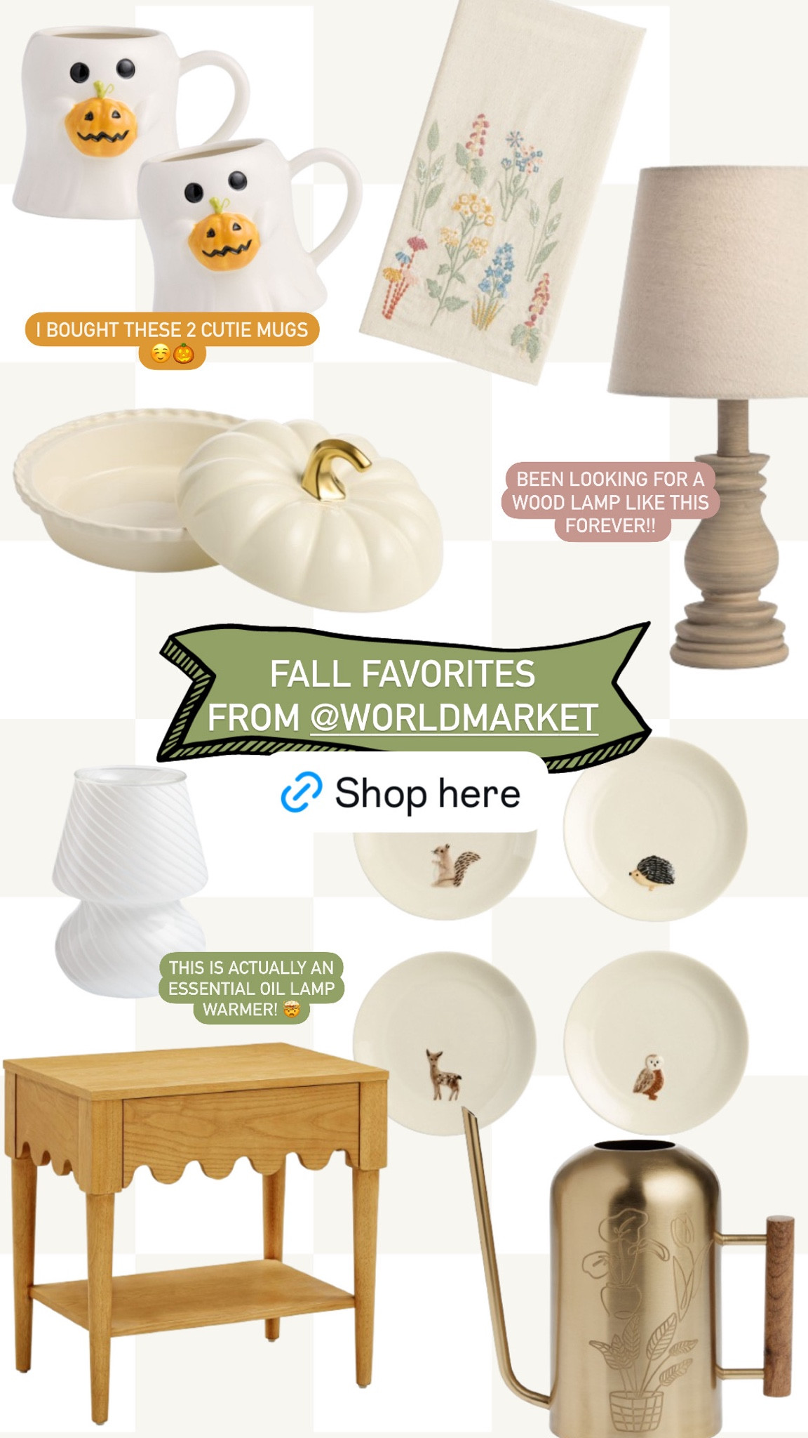 Fall favorites from World Market. Fall home decor. Embroidered tea towel. Pumpkin decor. Halloween kitchen decor. Turned wood lamp. Scalloped furniture.

#LTKHome #LTKSeasonal #LTKFindsUnder50