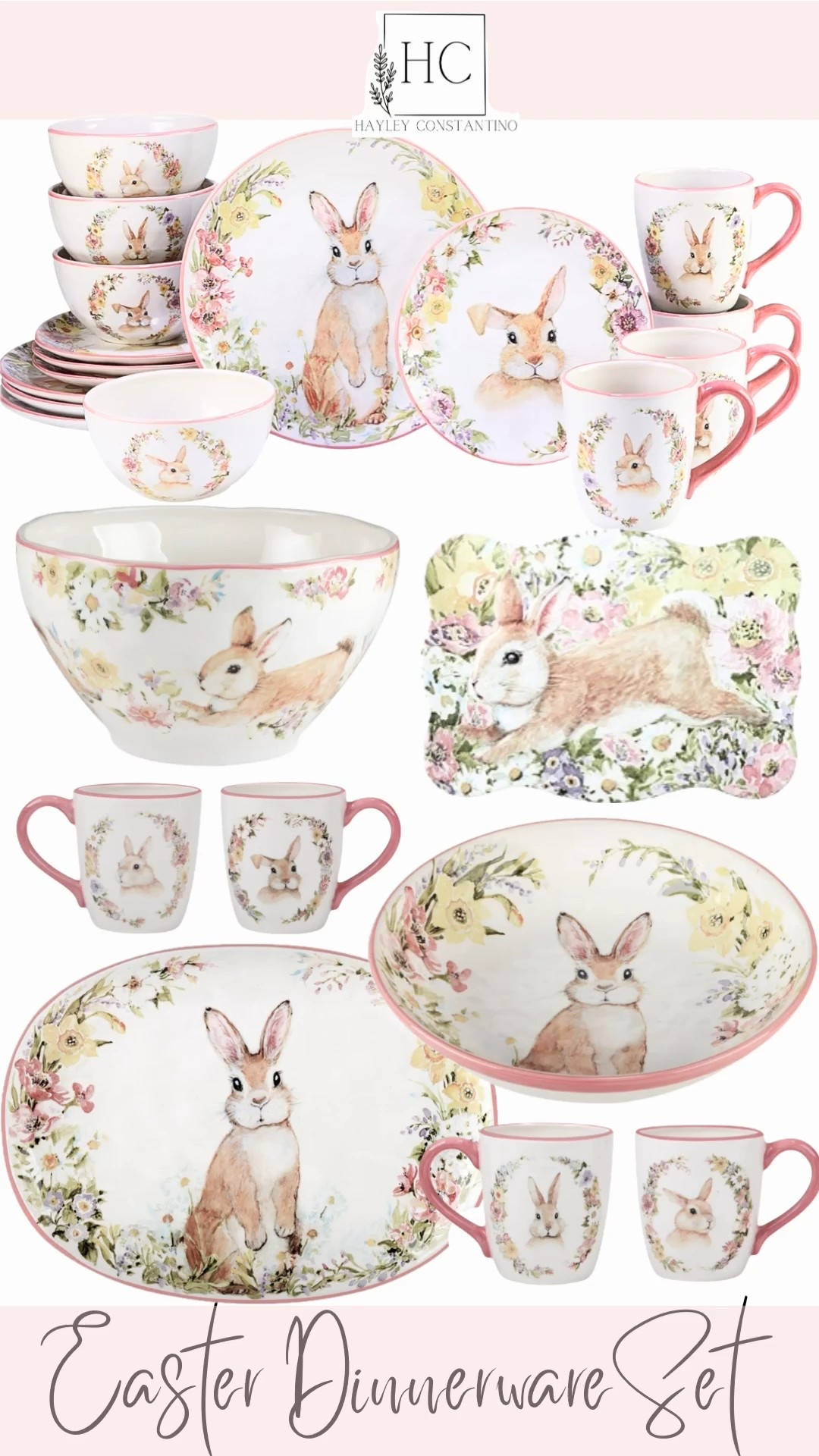 Spring just called… and she wants you to host Easter 🐰🌸
This darling Easter dinnerware set is what pastel dreams are made of. Featuring the sweetest watercolor bunnies nestled among soft florals, each piece feels like it was plucked straight from a storybook garden. The delicate pink trim adds that perfect touch of charm, tying everything together in the prettiest, most polished way.
The set includes:
Dinner plates with a classic standing bunny framed in blooming florals
Accent plates featuring a close-up bunny face for extra personality
Generous serving bowls with hopping bunny designs
Coordinating mugs with blush-pink handles
Matching bowls and even a scalloped tray for those extra special touches
It’s soft. It’s cheerful. It’s “Easter morning magic” on your table.
Imagine this set layered with linen napkins, fresh tulips, and a big glazed ham at the center. Picture your kids’ faces lighting up as they sit down to bunny plates filled with deviled eggs, scalloped potatoes, honey butter rolls, and strawberry shortcake. This is the kind of table that turns a simple meal into a memory.
Perfect for:
Hosting Easter brunch with all the fixings
A cozy family dinner after church
A springtime tea party with girlfriends
Making traditions your kids will talk about for years
If you love creating those “core memory” moments around the table, this set does half the work for you. Just add the feast — and maybe a chocolate bunny or two. 🐣🌷