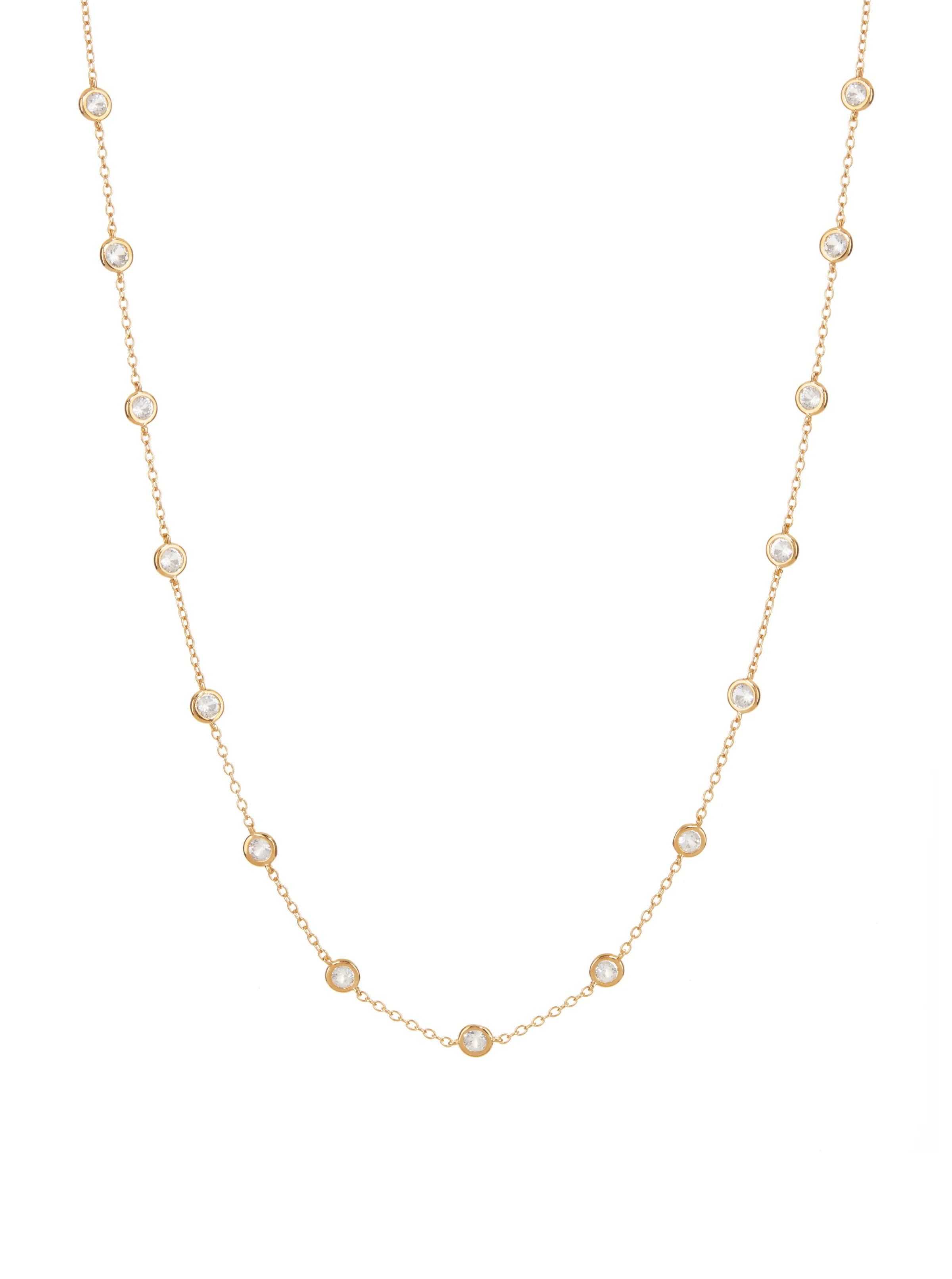 CLEMENCE, LAB WHITE SAPPHIRE 1.50 CARAT 15 STONE STRAND NECKLACE, GOLD | Dorsey