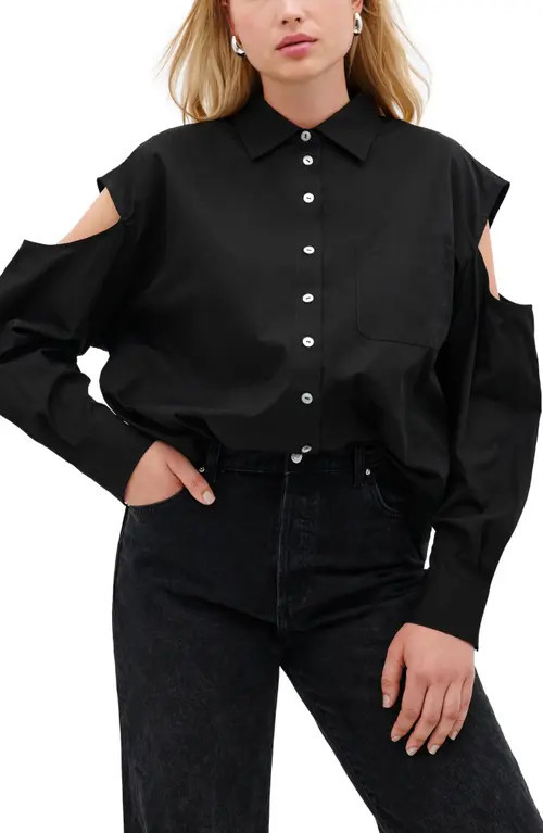 Marcella Downtown Cold Shoulder Button-Up Shirt in Black at Nordstrom, Size Xx-Large | Nordstrom