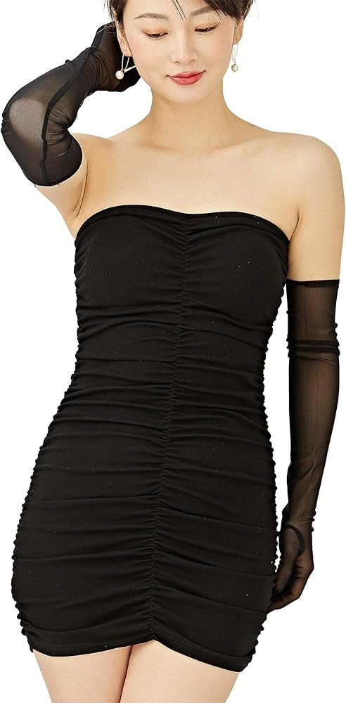 Women Black Long Sheer Gloves Stretchy Mesh Tulle Opera Gloves Formal Elbow Length | Amazon (US)