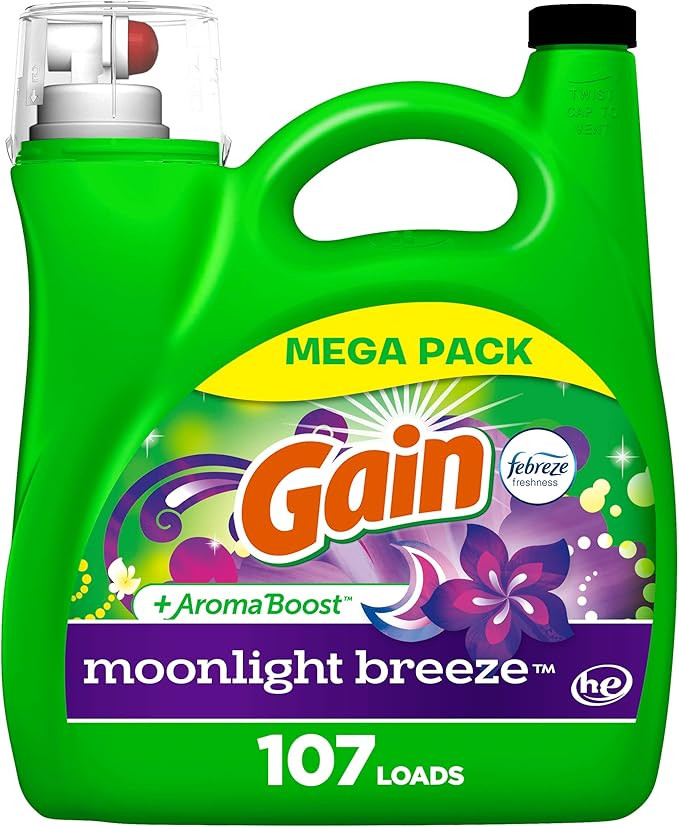 Gain + Aroma Boost Liquid Laundry Detergent, Moonlight Breeze Scent, 107 Loads, 154 Fl Oz, HE Com... | Amazon (US)