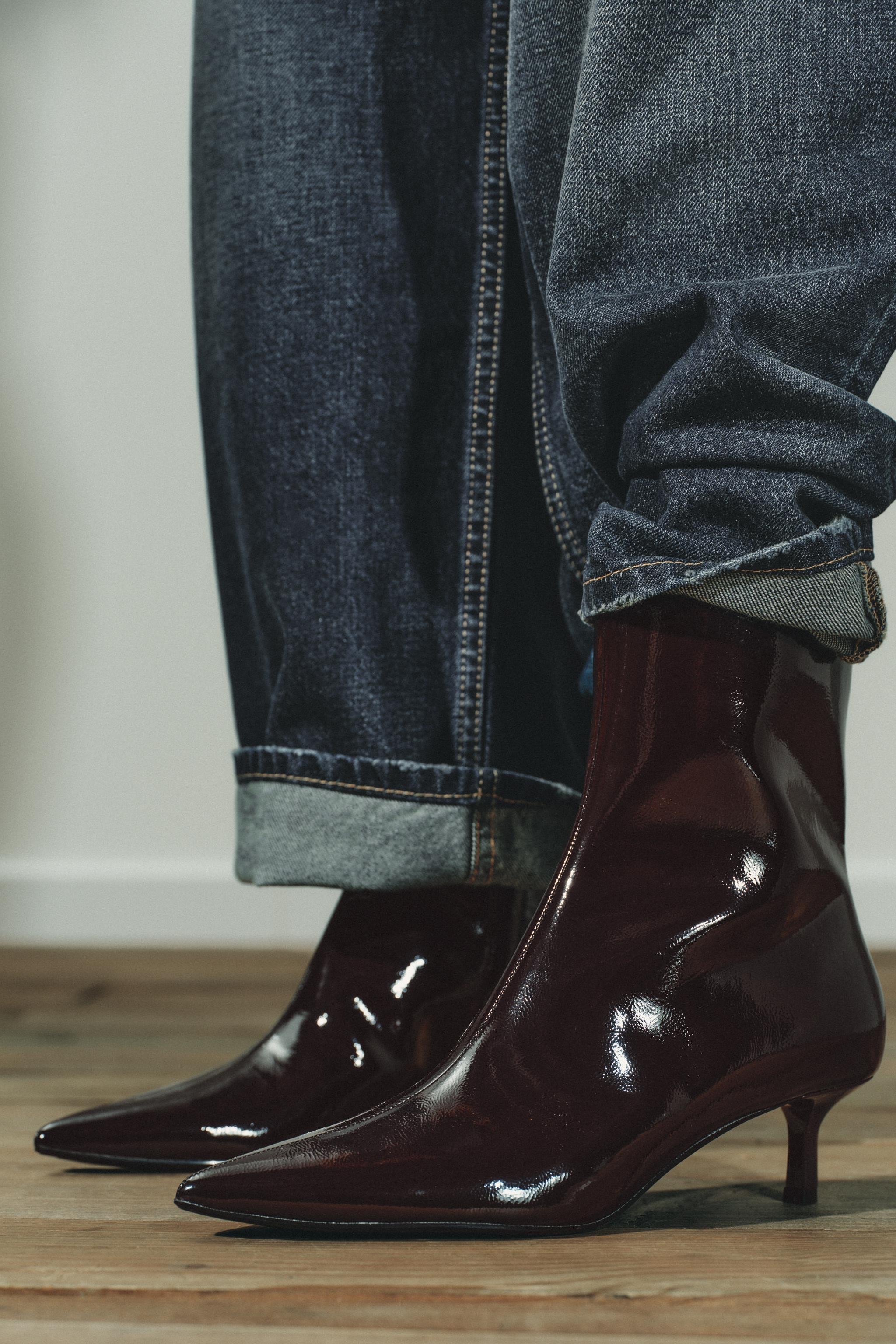 FAUX-PATENT KITTEN HEEL ANKLE BOOTS | Zara UK