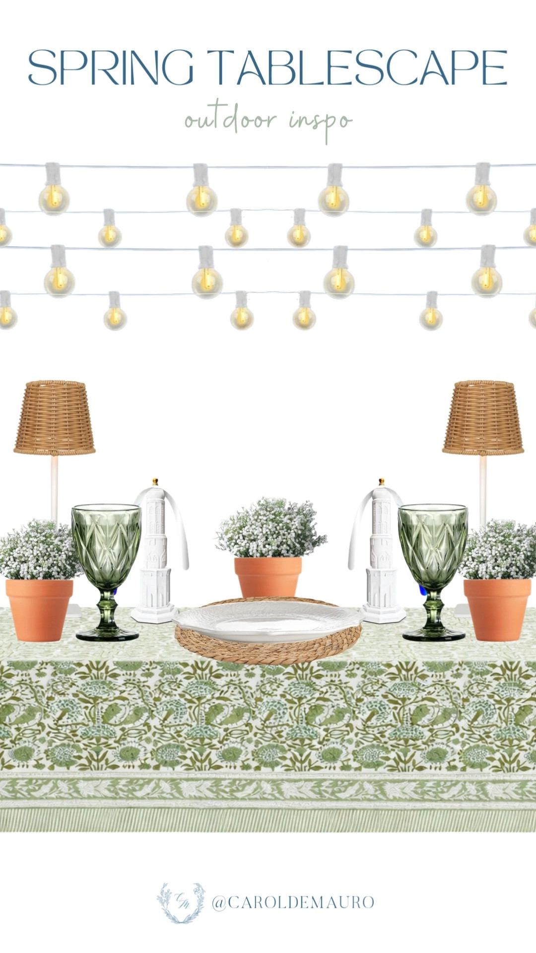 Set the mood for your next outdoor gathering by layering this patterned sage tablecloth with woven chargers and earthy terracotta potted plants. You’ll love how the glow from the string lights and rattan lamps tie everything together for an ideal cozy spring evening.

spring hosting, tablescape inspo, hostess life, outdoor dining, entertaining, alfresco dining, weekend vibes, tableware

#LTKSeasonal #LTKHome #LTKU