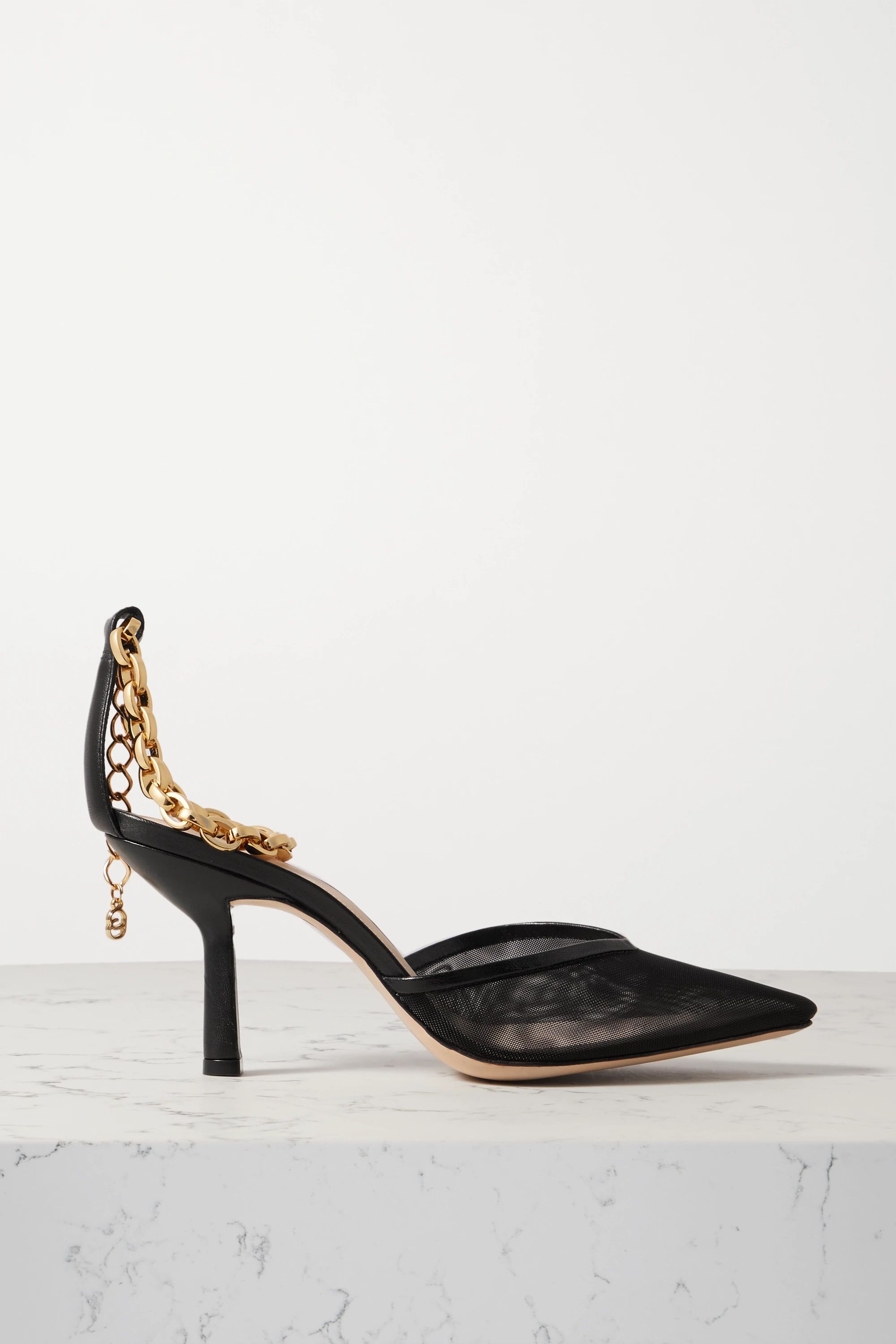 Black Chain-embellished mesh and leather pumps | Porte & Paire | NET-A-PORTER | NET-A-PORTER (US)