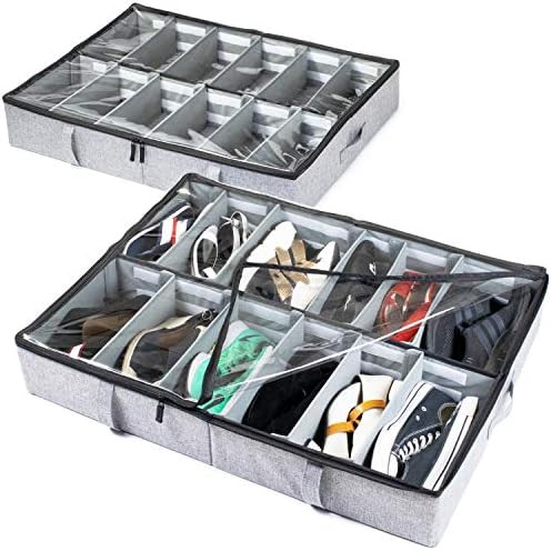 storageLAB Under Bed Shoe Storage Organizer, Adjustable Dividers - Set of 2, Fits 24 Pairs Total ... | Amazon (US)